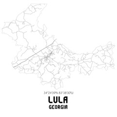 Lula Georgia. US street map with black and white lines.