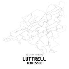 Luttrell Tennessee. US street map with black and white lines.
