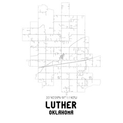 Luther Oklahoma. US street map with black and white lines.