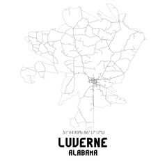 Luverne Alabama. US street map with black and white lines.