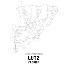 Lutz Florida. US street map with black and white lines.