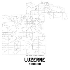 Luzerne Michigan. US street map with black and white lines.