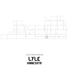 Lyle Minnesota. US street map with black and white lines.