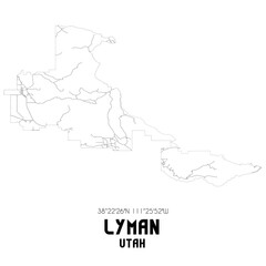 Lyman Utah. US street map with black and white lines.