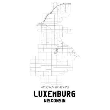 Luxemburg Wisconsin. US street map with black and white lines.