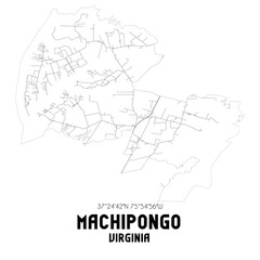 Machipongo Virginia. US street map with black and white lines.
