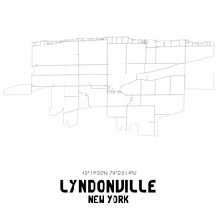 Lyndonville New York. US street map with black and white lines.