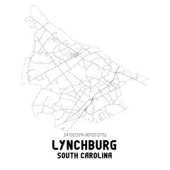 Lynchburg South Carolina. US street map with black and white lines.