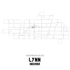 Lynn Indiana. US street map with black and white lines.