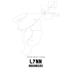Lynn Arkansas. US street map with black and white lines.