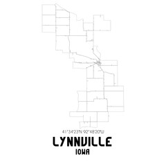 Lynnville Iowa. US street map with black and white lines.