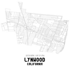 Lynwood California. US street map with black and white lines.
