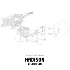 Madison Wisconsin. US street map with black and white lines.
