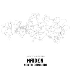Maiden North Carolina. US street map with black and white lines.