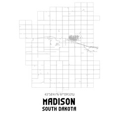 Madison South Dakota. US street map with black and white lines.