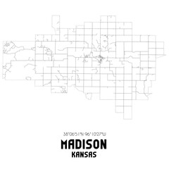 Madison Kansas. US street map with black and white lines.