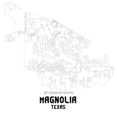 Magnolia Texas. US street map with black and white lines.