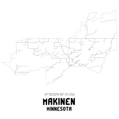 Makinen Minnesota. US street map with black and white lines.