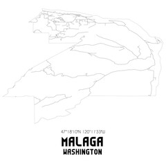 Malaga Washington. US street map with black and white lines.