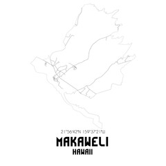 Makaweli Hawaii. US street map with black and white lines.