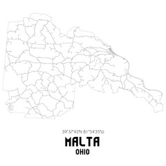 Malta Ohio. US street map with black and white lines.