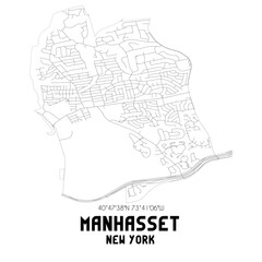 Manhasset New York. US street map with black and white lines.