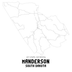 Manderson South Dakota. US street map with black and white lines.