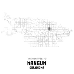 Mangum Oklahoma. US street map with black and white lines.