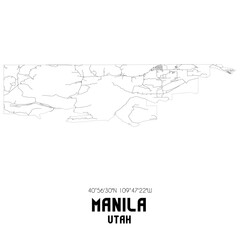 Manila Utah. US street map with black and white lines.