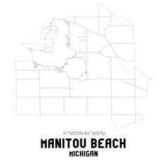 Manitou Beach Michigan. US street map with black and white lines.