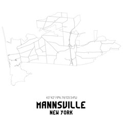Mannsville New York. US street map with black and white lines.