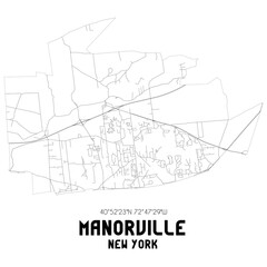 Manorville New York. US street map with black and white lines.