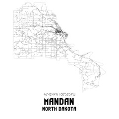 Mandan North Dakota. US street map with black and white lines.
