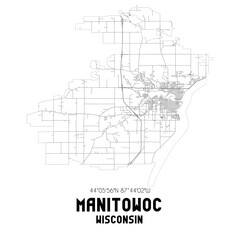 Manitowoc Wisconsin. US street map with black and white lines.
