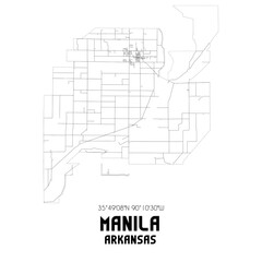 Manila Arkansas. US street map with black and white lines.