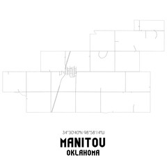 Manitou Oklahoma. US street map with black and white lines.