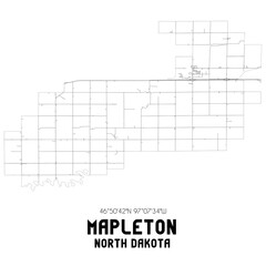 Mapleton North Dakota. US street map with black and white lines.