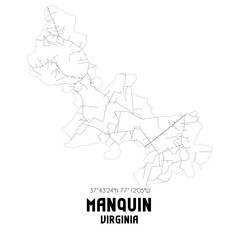 Manquin Virginia. US street map with black and white lines.