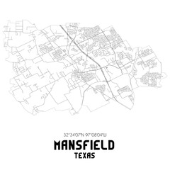Mansfield Texas. US street map with black and white lines.