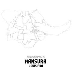 Mansura Louisiana. US street map with black and white lines.