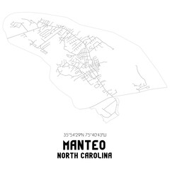 Manteo North Carolina. US street map with black and white lines.