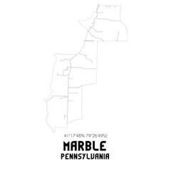 Marble Pennsylvania. US street map with black and white lines.