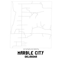 Marble City Oklahoma. US street map with black and white lines.