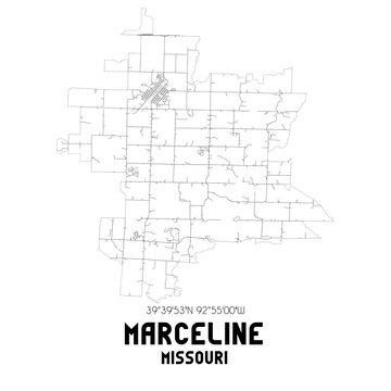 Marceline Missouri. US street map with black and white lines.