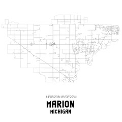 Marion Michigan. US street map with black and white lines.
