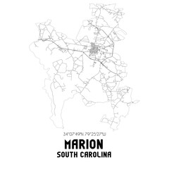 Marion South Carolina. US street map with black and white lines.