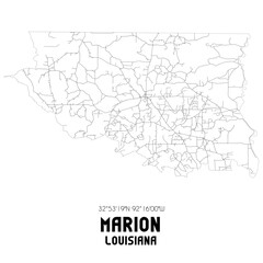 Marion Louisiana. US street map with black and white lines.