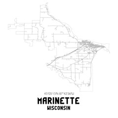 Marinette Wisconsin. US street map with black and white lines.
