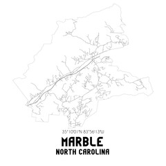Marble North Carolina. US street map with black and white lines.