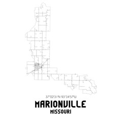 Marionville Missouri. US street map with black and white lines.
